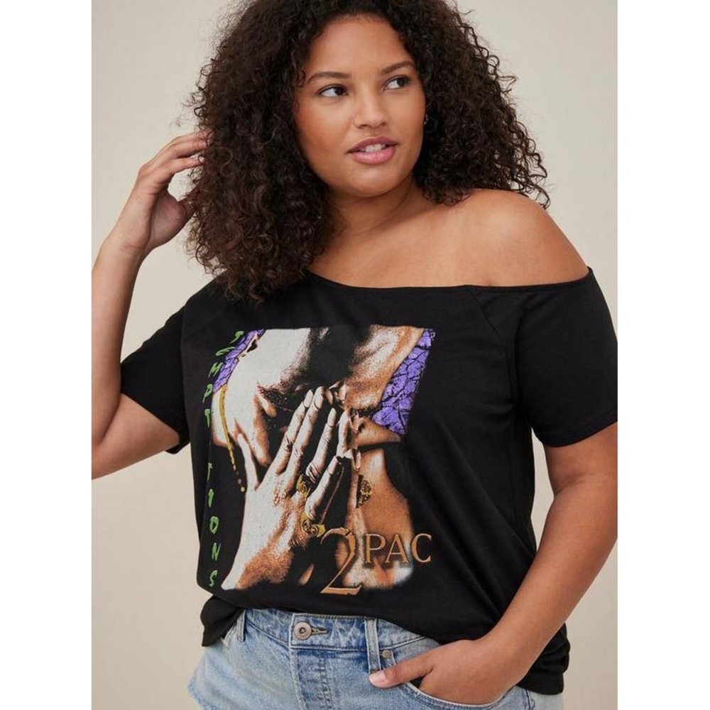 Tupac Off-Shoulder Tee - Cotton-Blend Temptations Black‎